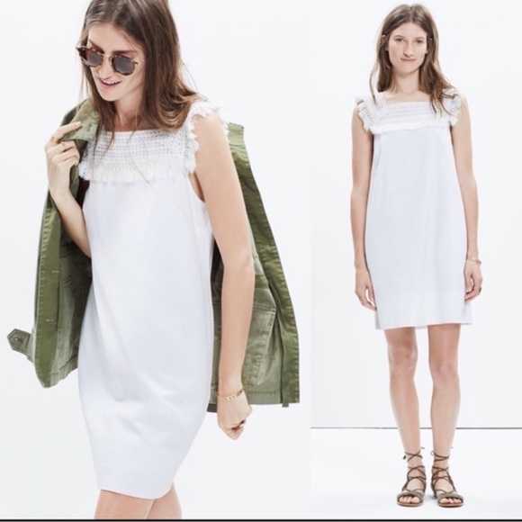 MADEWELL Black Sundream Fringe Crotchet Shift cotton dress pocket lined Size S 4 - Picture 3 of 7